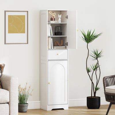 HOMCOM Tall Bathroom Cabinet with Arched Doors - White 