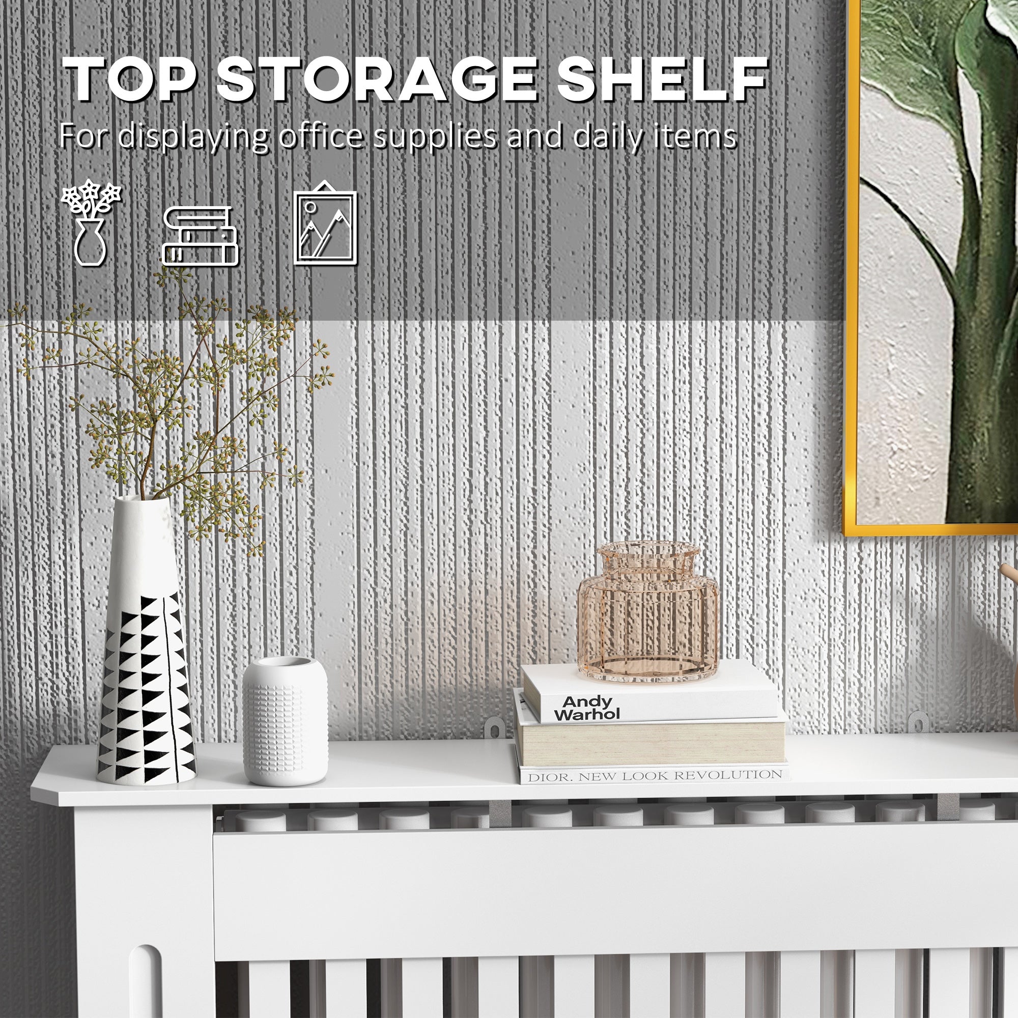 HOMCOM Slatted Radiator Cover Painted Cabinet MDF Lined Grill in White (112L x 19W x 81H cm) 