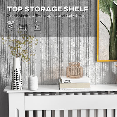 HOMCOM Slatted Radiator Cover Painted Cabinet MDF Lined Grill in White (112L x 19W x 81H cm) 