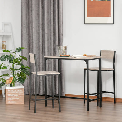 HOMCOM 3 Pcs Table Stool Set Industrial Design w/ Metal Frame Oak Tone MDF Panels Minimal Compact Beautiful 