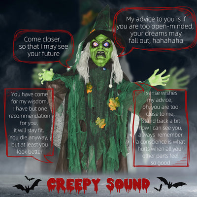 HOMCOM 6ft Halloween Witch Decoration, Outdoor Activated Prop with Light Up Eyes Magical Heart, Sound Activated 