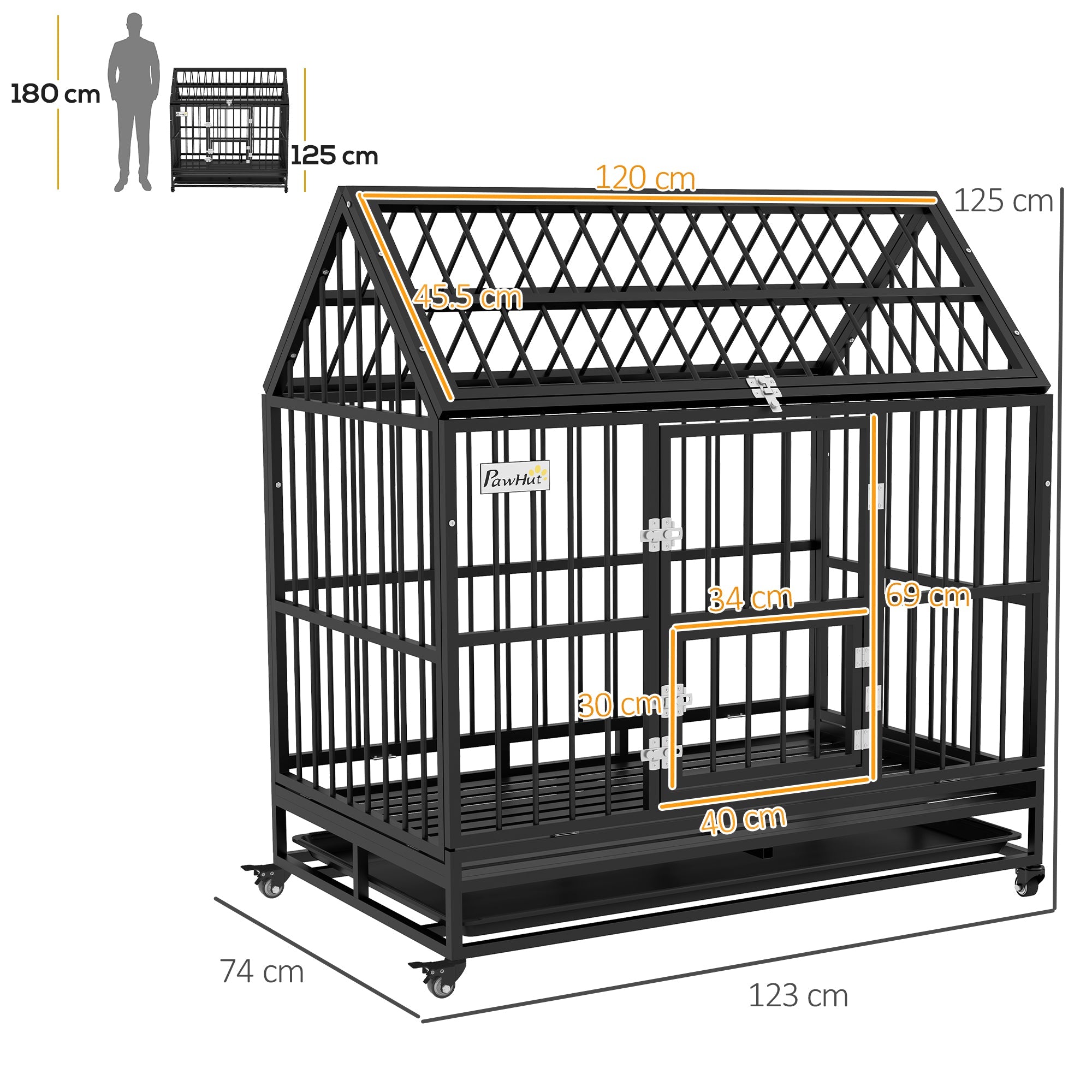 PawHut 48" Heavy Duty Dog Crate on Wheels, with Removable Tray, Openable Top, for L, XL Dogs - Black 