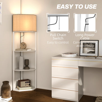 HOMCOM Three-Shelf Corner Floor Lamp - White 