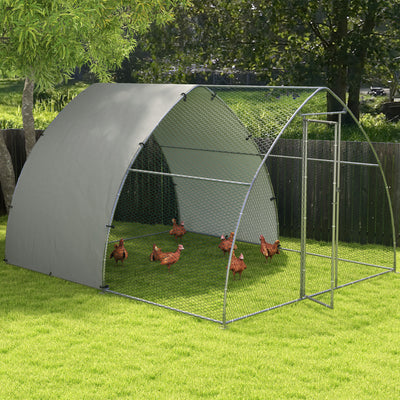 PawHut Galvanised Outdoor Chicken Coop, with Cover, for 8-12 Chickens, Hens, Ducks, Rabbits, 3 x 3.8 x 2.2m - Silver Tone 