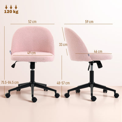 HOMCOM Teddy Fleece Office Chair with Wheels - Light Pink 