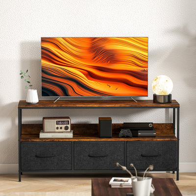 HOMCOM TV Stand Cabinet with 3 Foldable Drawers - Rustic Brown 