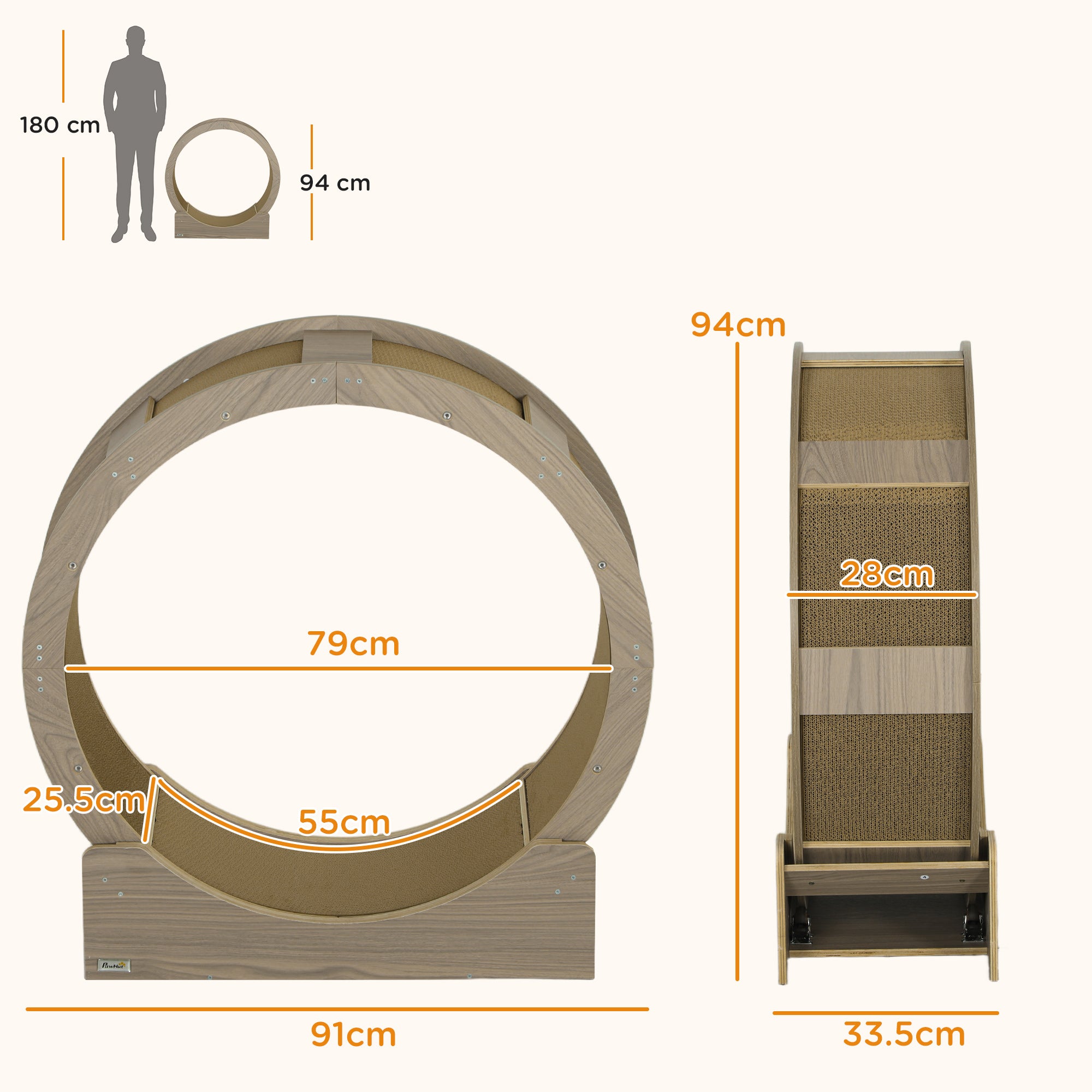 PawHut Cat Wheel with Brake, Scratching Pads - Walnut Brown 