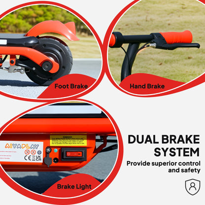 AIYAPLAY Electric Scooter for Kids Ages 6-14, with Dual Brakes, Flash Wheel and Colourful Light, Kids Electric Scooter E Scooter, Up to 12 KM/H & 10 KM, Red 