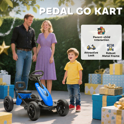 AIYAPLAY Pedal Go Kart for Kids 2-5 Years, with Silent EVA Wheels, Metal Frame, Blue 