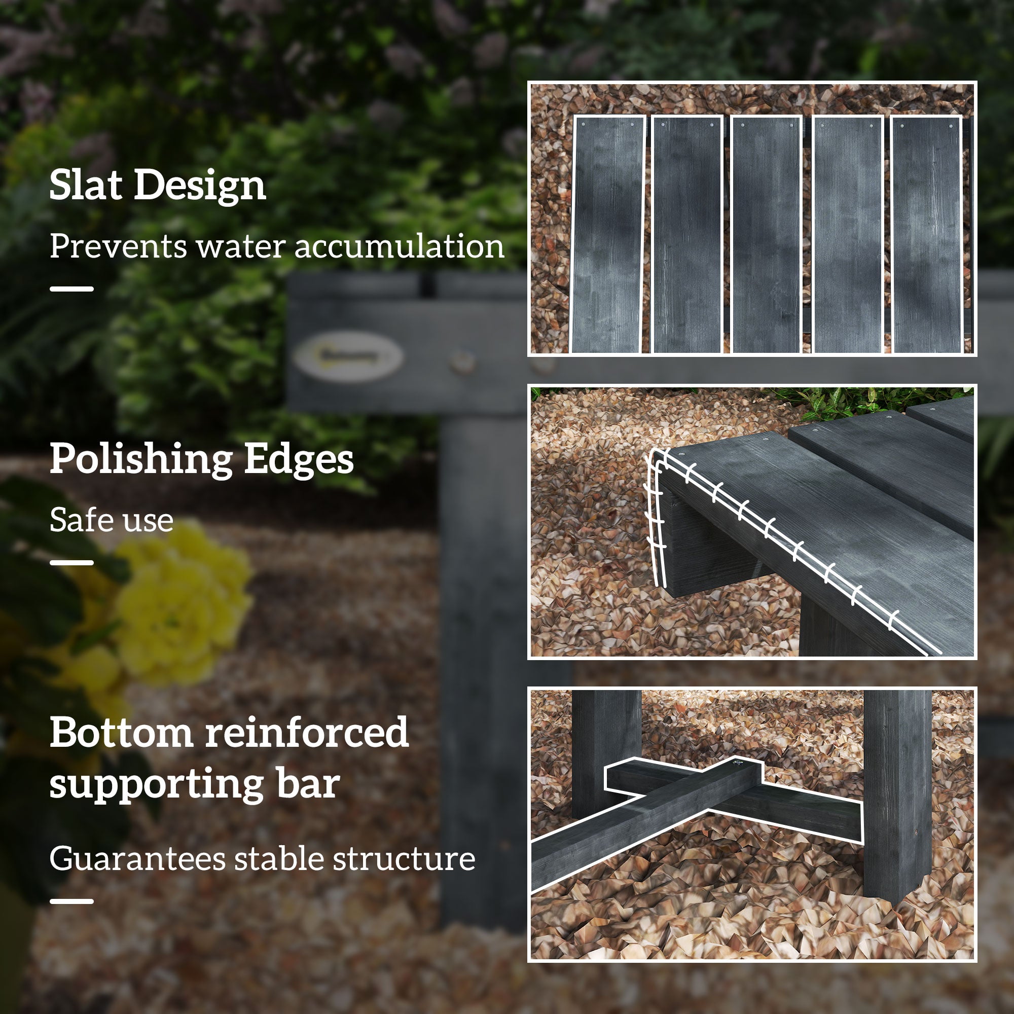 Outsunny 2-Seater Garden Wooden Bench, Grey 
