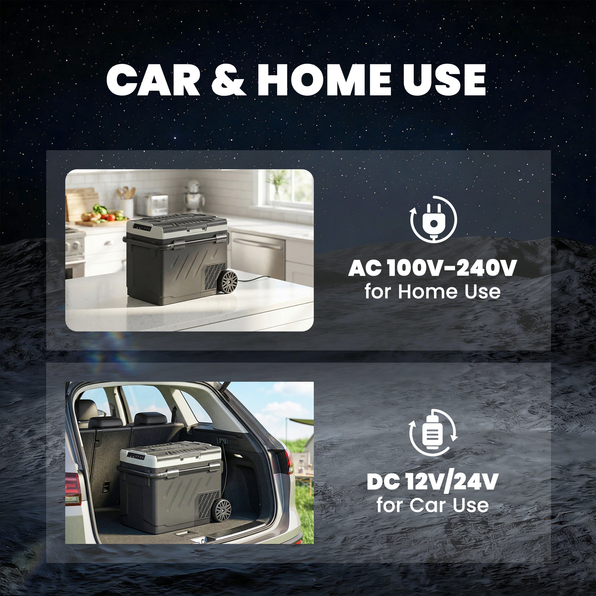 Outsunny 49L Compressor Car Fridge Freezer, Dual Zone Camping Refrigerator with App Control, Telescopic Handle, -20℃-20℃ 