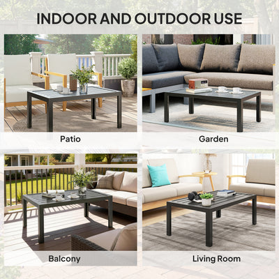 Outsunny Outdoor Side Table, Rectangular Patio Coffee Side Table with Steel Frame and Slat Tabletop for Garden, Balcony, Grey 
