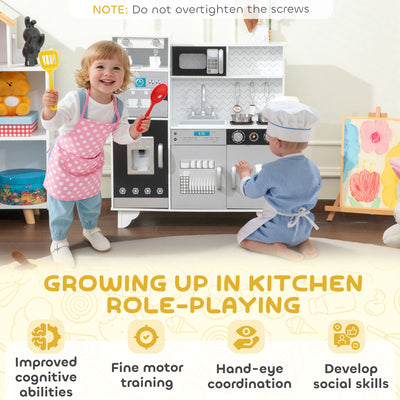 AIYAPLAY Kids Play Kitchen with Sound, Ice/Coffee Maker, Utensils, Microwave, Stainless Steel Utensils, for 3-6 Years 