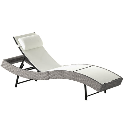 Outsunny Rattan Sun Lounger, Garden Recliner with 5 Position Adjustable Back, S Shaped Texteline Seat, Headrest, Cream White 