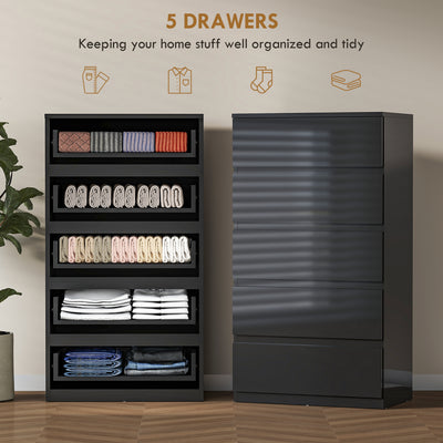 HOMCOM Chest of Drawers, 5-Drawer Storage Cabinets, Modern Dresser, Storage Drawer Unit for Bedroom 