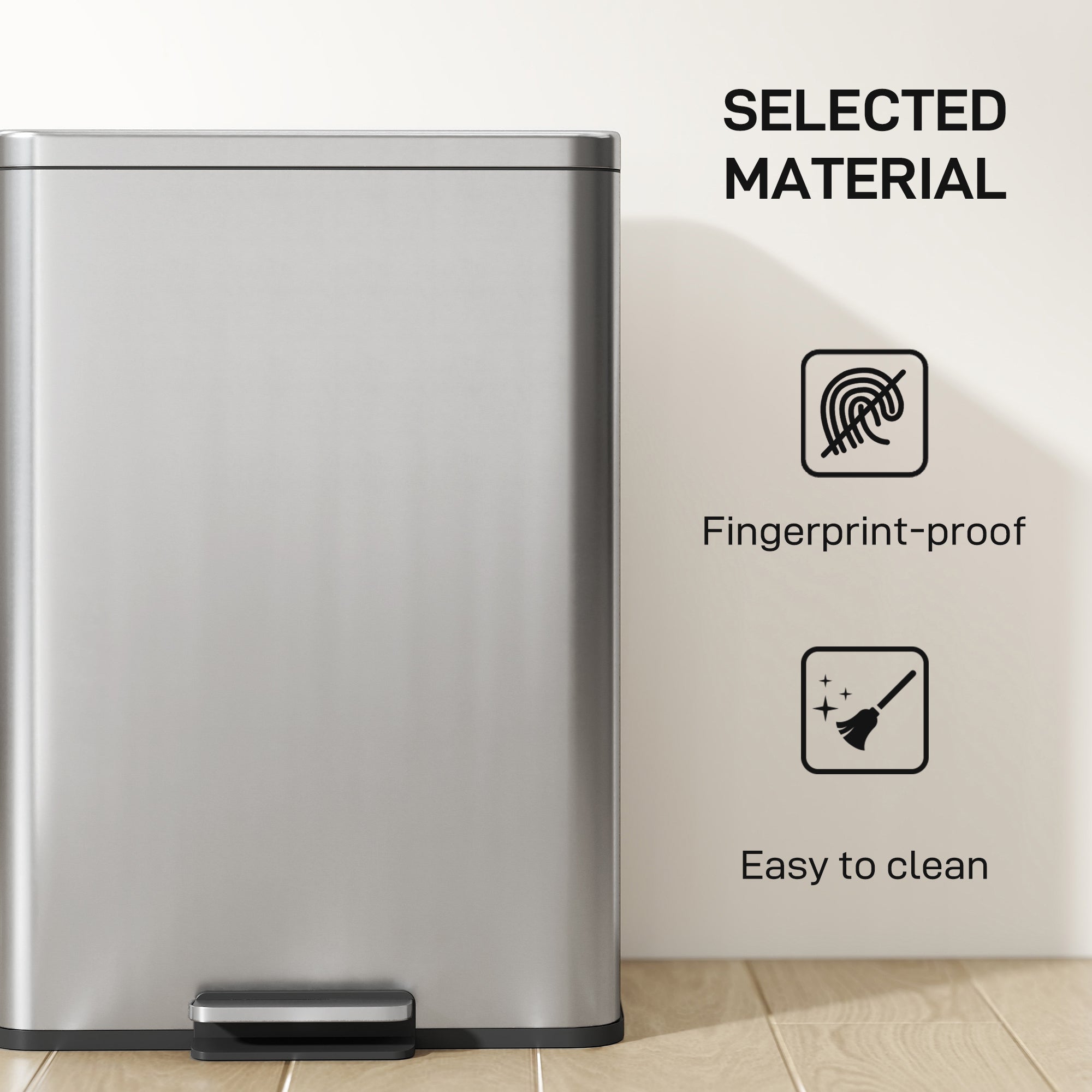 HOMCOM 20L Kitchen Bin with Soft-Close Lid and Stay-Open Function, Stainless Steel Pedal Bin with Removable Inner Bucket for Kitchen, Office, Home, Silver Tone 