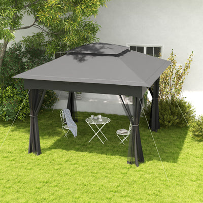 Outsunny 3 x 3(m) Pop Up Gazebo, Double-roof Garden Tent with Netting and Carry Bag, Party Event Shelter for Outdoor Patio, Dark Grey 