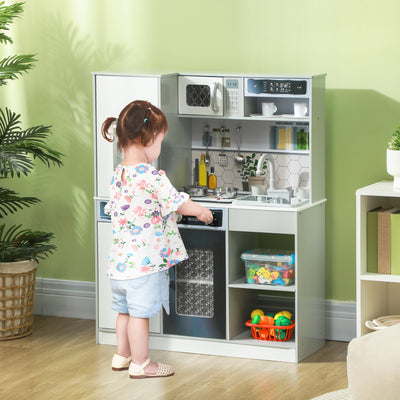 AIYAPLAY Pretend Play Toy Kitchen, Kids Kitchen Playset w/ Sounds, Lights, Running Water, Coffee Maker, Refrigerator 