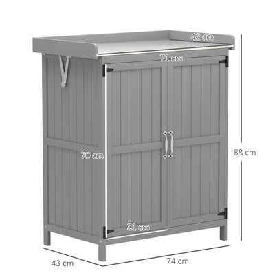 Outsunny Wooden Garden Shed, Garden Tool Storage Shed with Hinged Roof and Shelf, Outdoor Storage Cabinet with Double Doors, Grey 