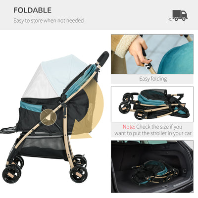 PawHut Pet Stroller for Small and Miniature Dogs, with Rain Cover - Dark Green 