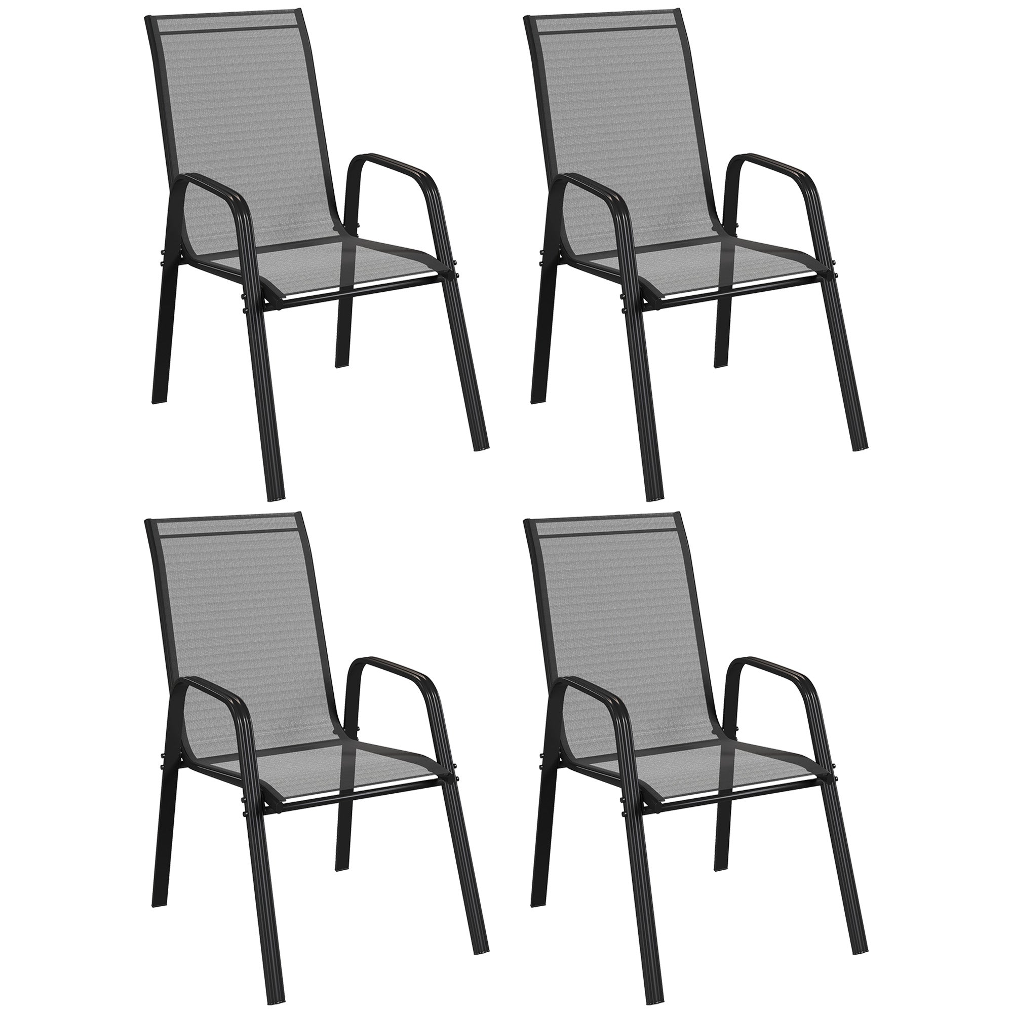 Outsunny Set of Four Stackable Mesh Seat Chairs - Black 