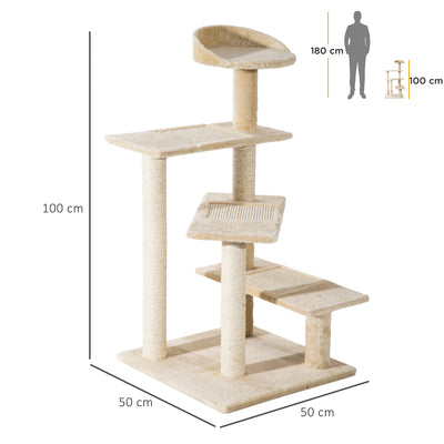 PawHut 100 cm Cat Tree for Indoor Cats Kitten Scratch Scratching Post Climbing Tower Activity Centre Beige 
