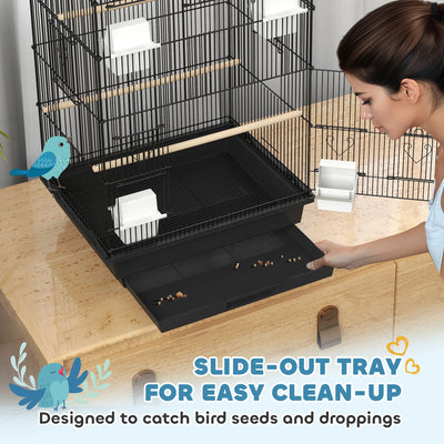 PawHut Metal Bird Cage with Plastic Swing, Perch, Food Container, Tray, Handle, for Finches, Canaries, 43 x 32.5 x 104cm 
