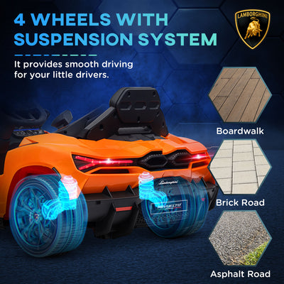 AIYAPLAY Lamborghini Revuelto Licensed 12V Ride on Car w/ Butterfly Doors, Transport Wheels, Suspension, Remote Control, Orange 
