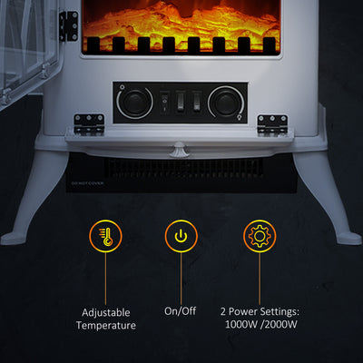 HOMCOM 1kW-2kW Vintage Electric Fireplace Heater - White 