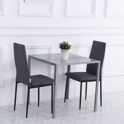 HOMCOM Modern Square Dining Table for 2-4 People, with Glass Top & Metal Legs for Dining Room, Living Room, Grey 