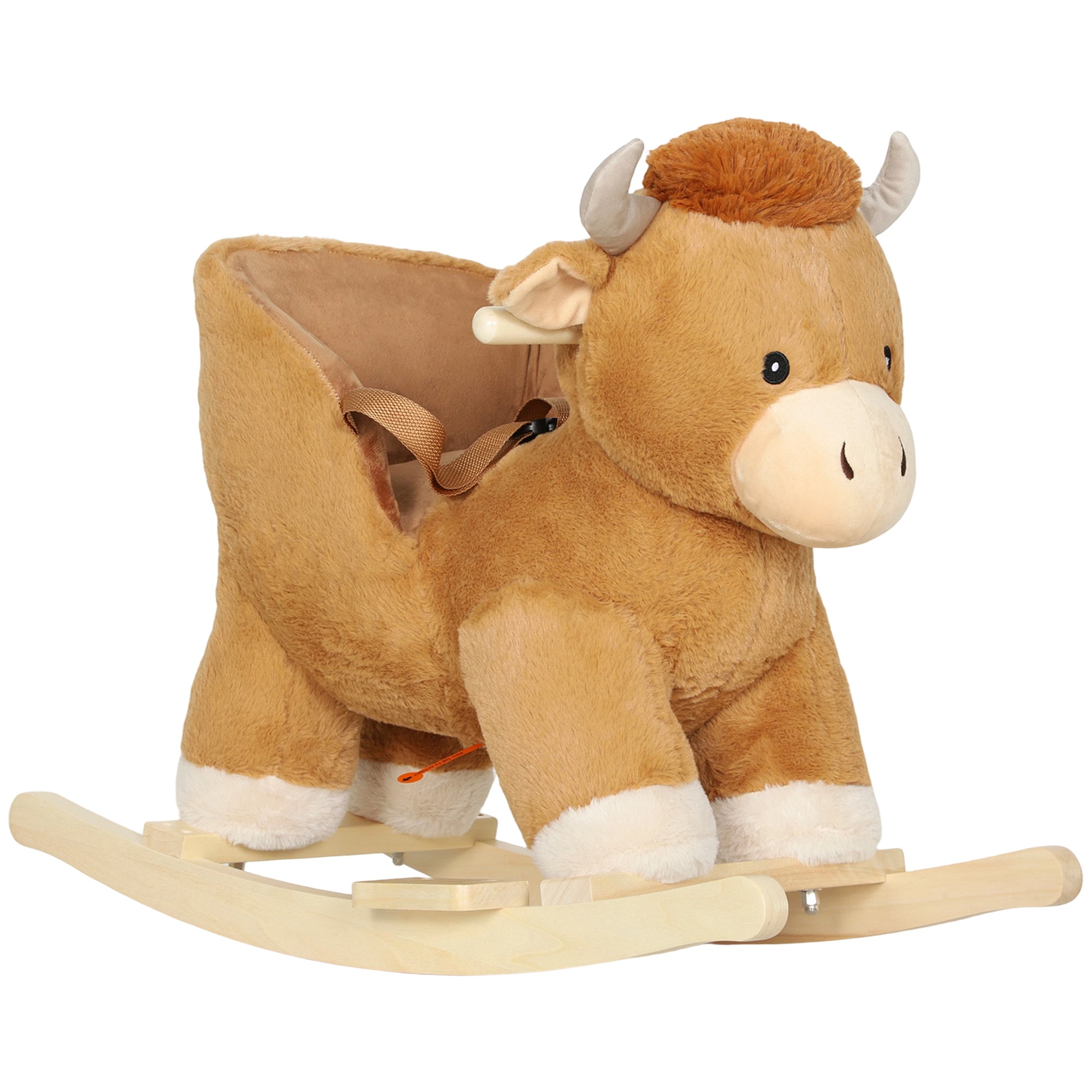 AIYAPLAY Baby Rocking Horse with Safety Belt, Wood Base, Animal Rocker for Children, Brown 