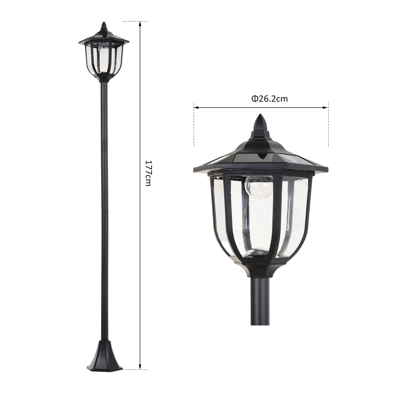 Outsunny Outdoor Garden Solar Post Lamp Sensor Light  LED Lantern Bollard Pathway Torch Light 1.77m Tall 