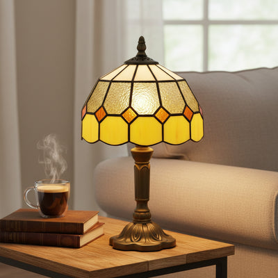HOMCOM Handmade Art Deco Glass Table Lamp - White/Orange 