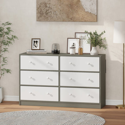 HOMCOM Chest of Drawers, Dresser with 6 Fabric Drawers - White and Grey 