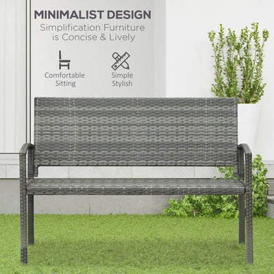 Outsunny 2 Seater Poly Rattan Garden Bench, All Weather Wicker Garden Loveseat, Outdoor Seating Bench with 240 Load Capacity, Backrest and Armrests for Patio, Terrace, Balcony, Grey 
