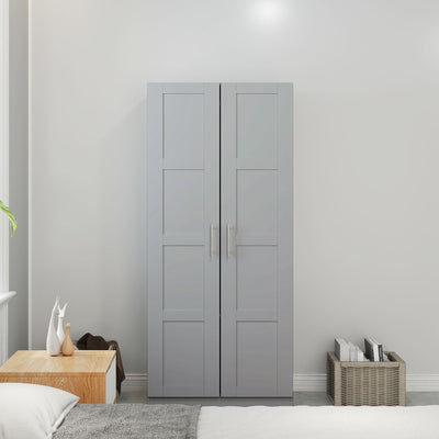 HOMCOM Double Paneled Door Wardrobe, with Shelves - Grey 