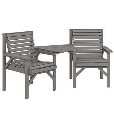 Outsunny Wooden Garden Bistro Set, 2 Seater Wooden Outdoor Table and Chairs with Parasol Hole for Patio, Light Grey 