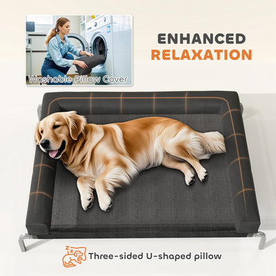PawHut Elevated Dog Bed with Removable Bolsters, Raised Dog Bed for Large Breeds, Portable Indoor & Outdoor Pet Cots, Black 