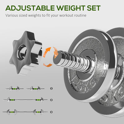 SPORTNOW 20kg Adjustable Weights Dumbbells Set, 2-in-1 Dumbbells and Barbell with Non-slip Handle, Free Weights Set for Home Gym Weight Lifting and Strength Training 