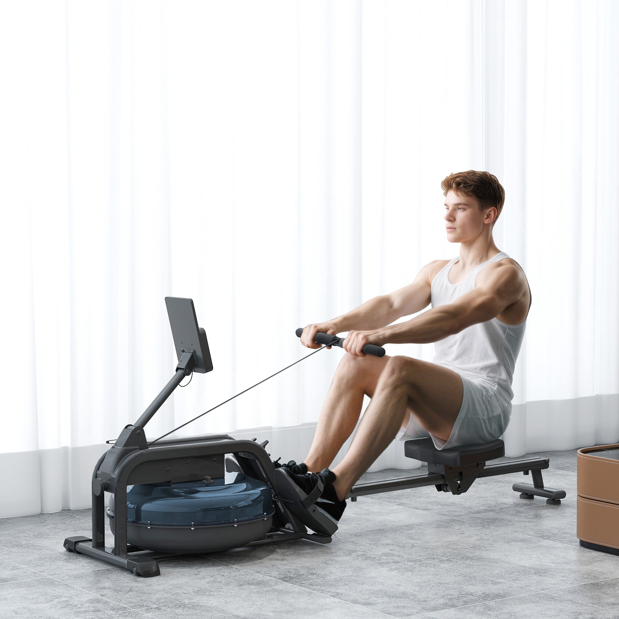 SPORTNOW Water Rowing Machine with Wheels, Vertical Storage, Adjustable Resistance, for Strength, Cardio Training