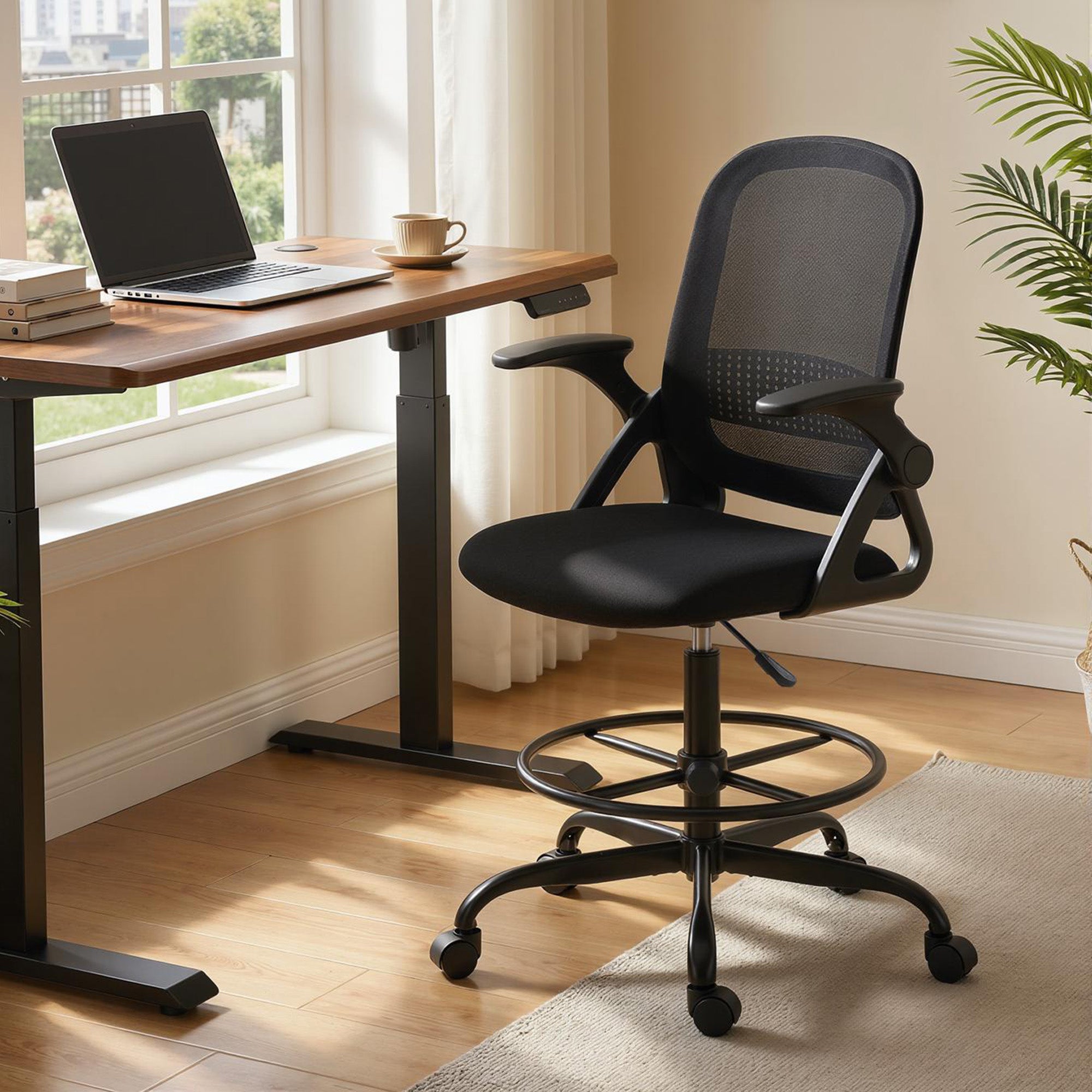 HOMCOM Painting Chair, Mesh Computer Desk Chair with Flip-up Armrests, Black 