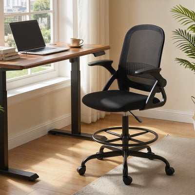 HOMCOM Painting Chair, Mesh Computer Desk Chair with Flip-up Armrests, Black 