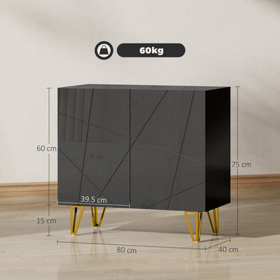 HOMCOM Modern Luxe High Gloss Sideboard, with Hairpin Legs - Black 