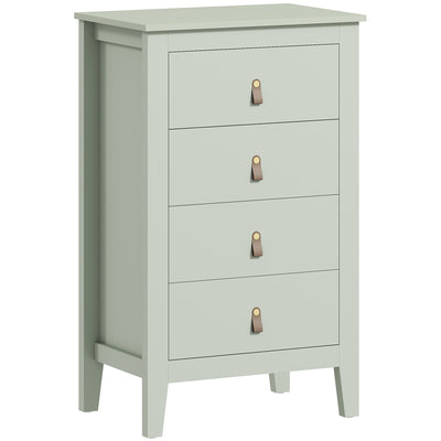 HOMCOM Bedroom Chest of Drawers, Modern 4 Drawer Dresser Cabinet with PU Leather Handles and Metal Runners for Living Room, Hallway, Entryway, Green 