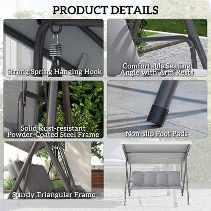Outsunny Three-Seater Garden Swing Seat - Light Grey 