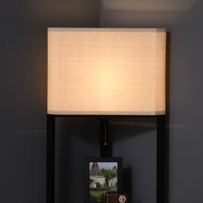 HOMCOM Corner Floor Lamp with Shelves, Modern Tall Standing Lamps for Living Room, Bedroom, with Chain Switch Bulb not Included, Black 