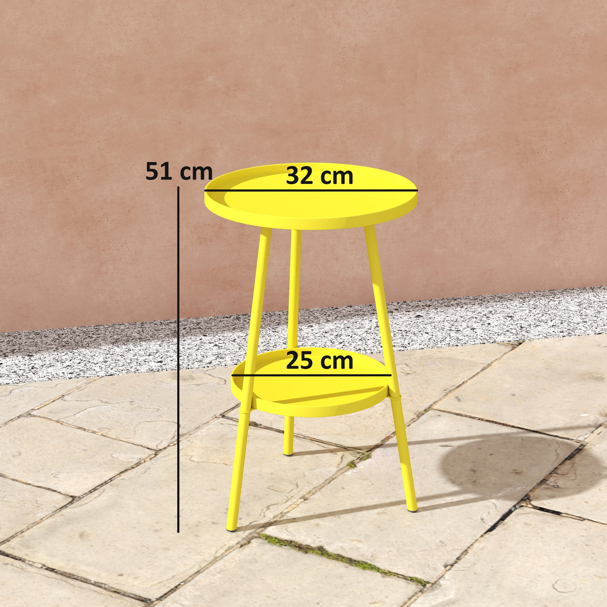 Outsunny Two-Tier Metal Garden Table - Yellow 