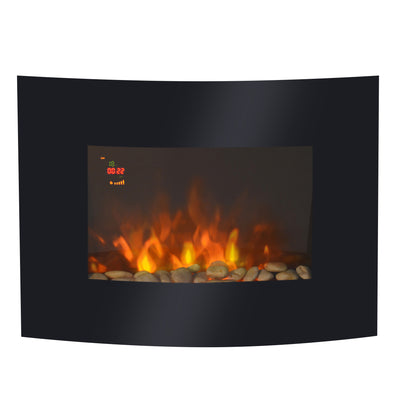 HOMCOM Led Wall Mounted Fireplace Curved Glass Electric Fire Place Fire Place 7 Colour Side Lights Slimline, 900/1800W, 65cm x 52cm 