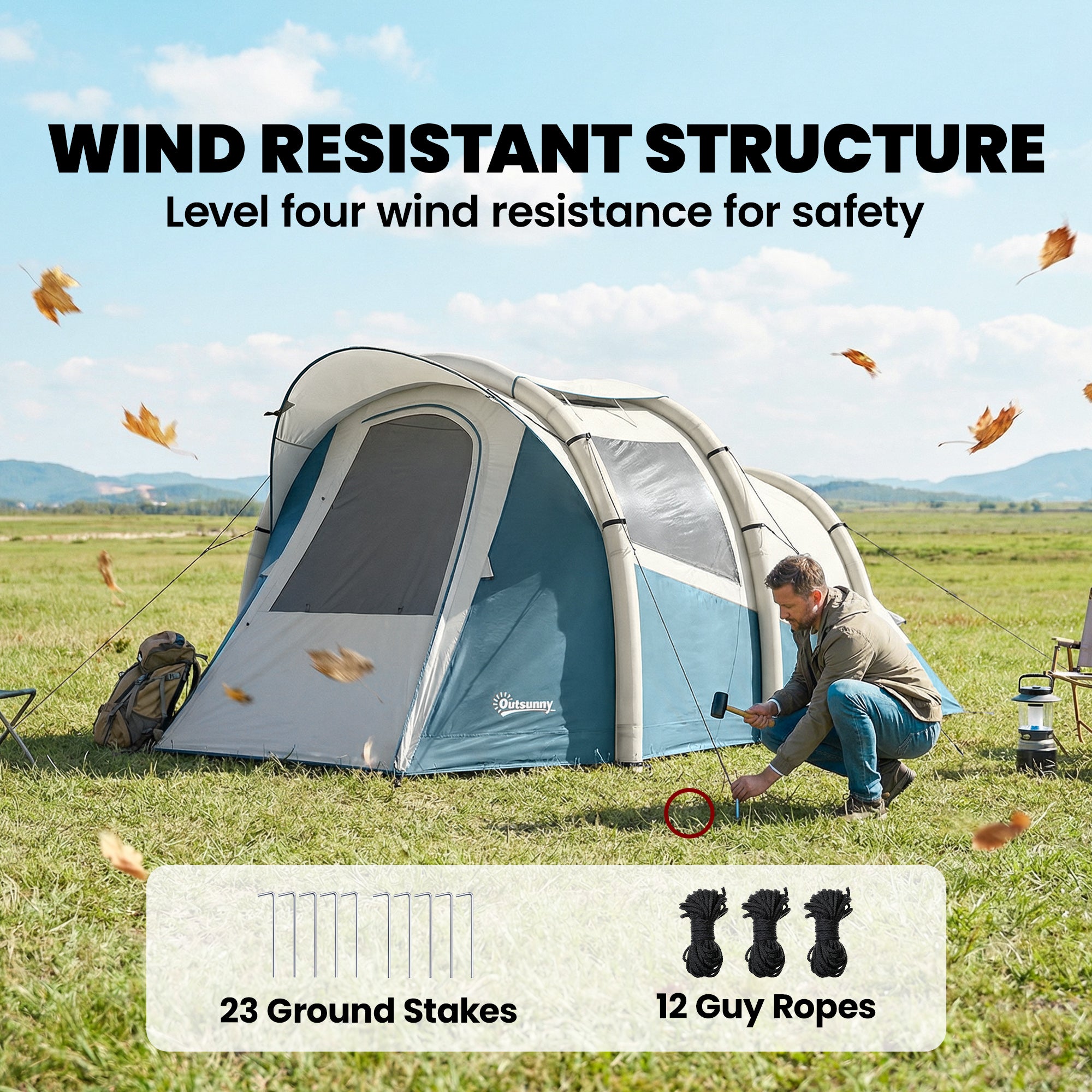 Outsunny Inflatable Camping Tent w/ Air Pump, Easy Setup 2-3 Person Blow Up Tent, Green 