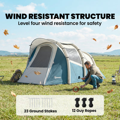 Outsunny Inflatable Camping Tent w/ Air Pump, Easy Setup 2-3 Person Blow Up Tent, Green 